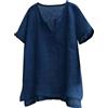 SOYNIA T-Shirt Manica Corta Camicie di Lino in Cotone da Uomo da Donna Camicette A Maniche Corte Divise Larghe da Spiaggia Casual Scollo A V Tinta Unita M Blu Scuro