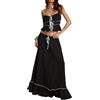 FeMereina Donne Y2k Ruffle Maxi Gonne Set 2 Pezzi Uscire Set Senza Maniche Pizzo Trim Cami Top Flowy Ruffle Gonne Lunghe, Nero , S