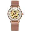 Alienwork Orologio Automatico Donna Oro rosa Cinturino in Maglia Metallo Bianco Scheletro Fondo in Vetro