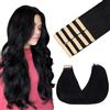 GOO GOO Extension Capelli Veri Biadesivo, 35cm 25g 10pcs Nero Jet, Reale Naturale Extension Capelli Biadesive, Remy Extension Biadesive Capelli Veri