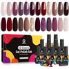 MEFA Smalto Semipermanente Unghie 12 Colori, Rojo Champán Oro Purpurina Rojo Violeta Brillo Marrón Desnudo Smalti Semipermanenti per Unghie, Soak-Off UV Gel Nail Art Smalto Gel Professionali Kit, 7ml