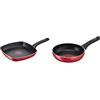 Lagostina Cucina Mediterranea Grill Antiaderente per induzione, Alluminio Antiaderente, Rosso, 26x26cm & Cucina Mediterranea Padella per Induzione, Alluminio Antiaderente, Rosso, Diametro 20 cm