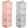 DQZSY 2 scaffali sospesi, 4 scomparti, organizer da appendere, con 12 tasche laterali in rete, per armadietti familiari, camera da letto, pieghevoli e universali (grigio e rosa)