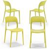 REDÒKASA Set 4 sedie in polipropilene KATE, impilabile, resistente ai raggi UV, design moderno, ideale per sala da pranzo, cucina, sala d'attesa, bar, ristoranti o da esterno (Giallo lime, 4)