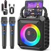 JYX Karaoke con 2 Microfonoper Adulti, Subwoofer da 6,5, 80W Cassa Bluetooth 5.3 Portatile Altoparlante con Luci LED, Autonomia 24-72 Ore, Sistema PA Supporta Scheda TF/USB/AUX-In/REC