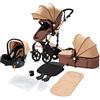 NADDLILY Passeggino Trio, Passeggino 3 in 1 con Spinta Reversibile a Due Vie, Trio Passeggino Neonati con Accessori, Carrozzina per Neonati con Design Portatile Pieghevole Un Clic (588 Khaki)