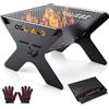 Odoland Braciere da Esterno 20.7x29x29.5cm, Fossa del Fuoco a Legna, Griglia per Barbecue in Metallo per Giardino e Cortile, Fornello a Legno da Campeggio con Borsa Portatile