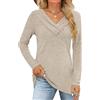 ABINGOO Maglietta Donna Scollo a V Manica Lunga Tinta Unita Blusa Elegante Pullover Top Tunica Bottone Camicetta Casual T Shirt(Beige,L)