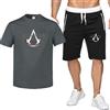 CLMETHE T-shirt da uomo in cotone da spiaggia Tute da ginnastica per Assassin Set da 2 pezzi Pantaloni estivi larghi e casual T-shirt Abiti sportivi da palestra Tuta da corsa,D-L