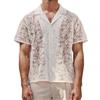 AIEOE Camicia da uomo in pizzo a maniche corte per il tempo libero, maglietta estiva trasparente, Beige 02, L