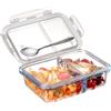 NUTRIUPS 1L Contenitori Vetro, Contenitori Vetro per Alimenti, Bento Box in Vetro con 2 Scomparti, con Cucchiaio in Acciaio Inox, Sicuro per il Microonde e il Forno (NON I COPERCHI) -Rettangolare