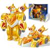 Super Wings Super Robot Suit Golden Boy, figura trasformabile da 18 cm, tuta robotica 2 in 1 e super auto, Giocattolo Bambino 3 4 5 6 7 8 9 10 anni Ragazzo Ragazza
