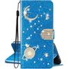 SEHEYA per Samsung Galaxy A52s 5G / Galaxy A52 Cover Libretto Brillantini Star Planet Universo Motivo Custodia PU Pelle Glitter Portafoglio a Libro Magnetica Flip Caso, Blu