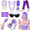 Beamely 80s Fancy Dress Costumi Accessori, 1980 Stile Party Set & Kits per Donne & Bambini, Neon Leg Warmers Collane Braccialetto Fishnet Guanti Pizzo Bow Headband Orecchini Occhiali da sole-Viola