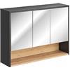 Muebles Slavic Armadietto pensile da bagno con anta a specchio, 3 ripiani, 100 cm, grigio/rovere artigianale, mobile da bagno