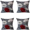 Nunubee Set di 4 federe per cuscino decorativo per divano e divano, stile scandinavo, motivo fiori bianchi rossi, 45 x 45 cm, colore: grigio