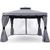 Gazebo 3x4 In Alluminio Struttura Grigio E Telo Grigio Con Tende E Zanzariera