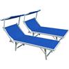 Buybuy Coppia di Lettini Prendisole Mare Professionale Spiaggia Giardino Pieghevole con Tettuccio Parasole in Alluminio e Textilene colore Blu - ISH001B