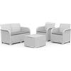 KETER Set da giardino Salotto da giardino in resina effetto Rattan Salottino da Esterno completo 4 pezzi: Divano, 2 Poltrone, Tavolino e Cuscini Bianco - Emma Lounge 5 posti