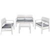 IPAE PROGARDEN Set da giardino Salotto da giardino in resina effetto Rattan Salottino da Esterno completo 4 pezzi: Divano, 2 Poltrone, Tavolino e Cuscini Bianco - Kilimanjaro