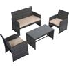 VivaGarden Set Mobili da Esterno In Pe Rattan Divanetto e 2 Poltrone con Tavolino e Cuscini Grigio - 841173