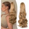 Gairyan 50cm Coda Capelli Extension con Pinza Posticci per Capelli Sintetici Coda di Cavallo Claw Ponytail Coda Capelli Extension Clip Ricci Mossi Ondulati Lunghi Parrucchino, Biondo scuro