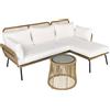 VivaGarden Salotto da Giardino Set da Esterno 3 Pezzi Effetto Rattan con Divano 2 Posti Chaise Longue e Tavolino colore Beige / Caffè - D65134