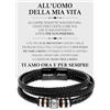 Bramart Azienda Italiana Bracciale Uomo in Pelle Intrecciata con Acciaio Inox Lucidato di Altissima qualità Idea Regalo per lui Festa del Papà Natale Compleanno - Cofanetto con DEDICA incluso