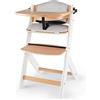 kk Kinderkraft Seggiolone Pappa in Legno ENOCK, con Cuscino, Evolutivo, Multifunzionale, Sedia Ergonomica, Altezza Regolabile, dai 6 Mesi ai 10 Anni, Bianco