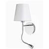 ONLI Applique in Metallo Cromato e Paralume in Tessuto Bianco. Faretto LED Flessibile Integrato con Interruttore sulla Base