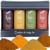 Khla - Confezione di 4 Curry Biologici - Curry Giallo, Curry Nero, Curry Rosso & Curry Detox Verde - Polvere 4x 100 g - Miscele Esclusive - Set Regalo Spezie Natale Compleanno - Origine Cambogia