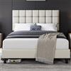 Yaheetech Struttura Letto con Testiera Imbottita Supporto di Doghe in Legno Testiera Quadrata Altezza Regolabile Moderno Beige 140 x 200 cm