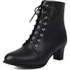 COOLCEPT Donna Vintage Victorian Stivali Stringata Tacco a Blocco Stivali alla Caviglia 70s Steampunk Stivaletti Zip Black Taglia 41