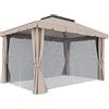 Arreditaly Gazebo Da Giardino 3 x 4 M In Acciaio Robusto Copertura Impermeabile 180 g/m² Con 4 Teli Laterali E Zanzariere Per Esterno Giardino Piscina Fiere Campeggio Ombreggiante Privacy (Beige E Marrone)