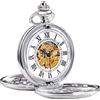 TREEWETO Antique Mens Pocket Watch Skeleton Mechanical Half Hunter Golden/Bronze/Silver Double Case Roman Numerals
