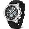 PINIDOUS Orologio Uomo Sportivo Militare Impermeabile Analogico Digitale in Acciaio Inossidabile con Sveglia, Cronometro, LED, Suoneria Oraria e Multifunzione
