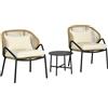 Outsunny Set da Giardino 3 Pezzi, Salotto da Esterno con Tavolino da Caffè in Acciaio e Rattan PE e 2 Sedie con Braccioli e Cuscini per Terrazza e Balcone, Crema