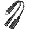 AMZFUK Adattatore USB C Jack 3.5mm,Adattatore cuffie USB C a Jack Compatibile,Cavo Audio Hi Fi con Porta di Ricarica Tipo C,Nero