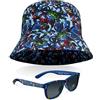 Marvel Cappello da Pescatore Occhiali da Sole Bambino Gadget Set Estivo per Ragazzi Bucket Hat e Occhiali da Sole Bambini con Protezione UV Regali Spiderman Avengers (Blu Avengers)