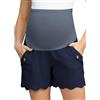 Maacie Pantaloncini Gravidanza A Vita Alta In Lino Per Lavoro Con Tasche, Lino blu, XXL