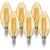 Aigostar Lampadina Stile Vintage Filamento LED E14, C35 6W (Equivalenti a 51W), 660 Lumen, Bianco Caldo 2200K, CRI＞80, Ambra Lampadine LED, Pacco da 6