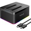 Inateck RGB USB 3.0 Docking Station per Disco Rigido con Porta USB-C con Clonazione Offline, per HDD e SSD SATA da 2,5/3,5, 2 Docking Station Dual bay da 20TB, Supporto UASP, SA02003C