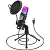 RIKSOIN Microphone PC, RGB Gaming Microphone Condenser - Entry level device for PC Mobile Phone, PS4, PS5, Podcast, Recording, Streaming, Omnidirectional Microphone,Professional Noise Reduction