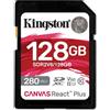 Kingston Technology 128GB Canvas React Plus SDXC UHS-II 280R/100W U3 V60 for Full HD/4K