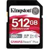 Kingston Technology 512GB Canvas React Plus SDXC UHS-II 280R/150W U3 V60 for Full HD/4K