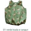 Pagliaccetto Cotone, 3 mesi, 01 verde koala e canguri