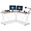 Scrivania Per PC MANILA, Angolare, 142x142x76cm, in Legno, Bianco e Faggio