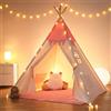 besrey Tenda per Bambini da Gioco in Tela Indiana Teepee in Cotone con Tappetino Imbottito e Luci Fatate (Rosa e bianco)