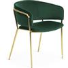 Kave Home Sedia Runnie in velluto verde con gambe in acciaio verniciate oro