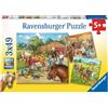Ravensburger - Puzzle Maneggio dei Cavalli, Puzzle 3x49, per Bambini a Partire da 5 Anni, 18x18 cm